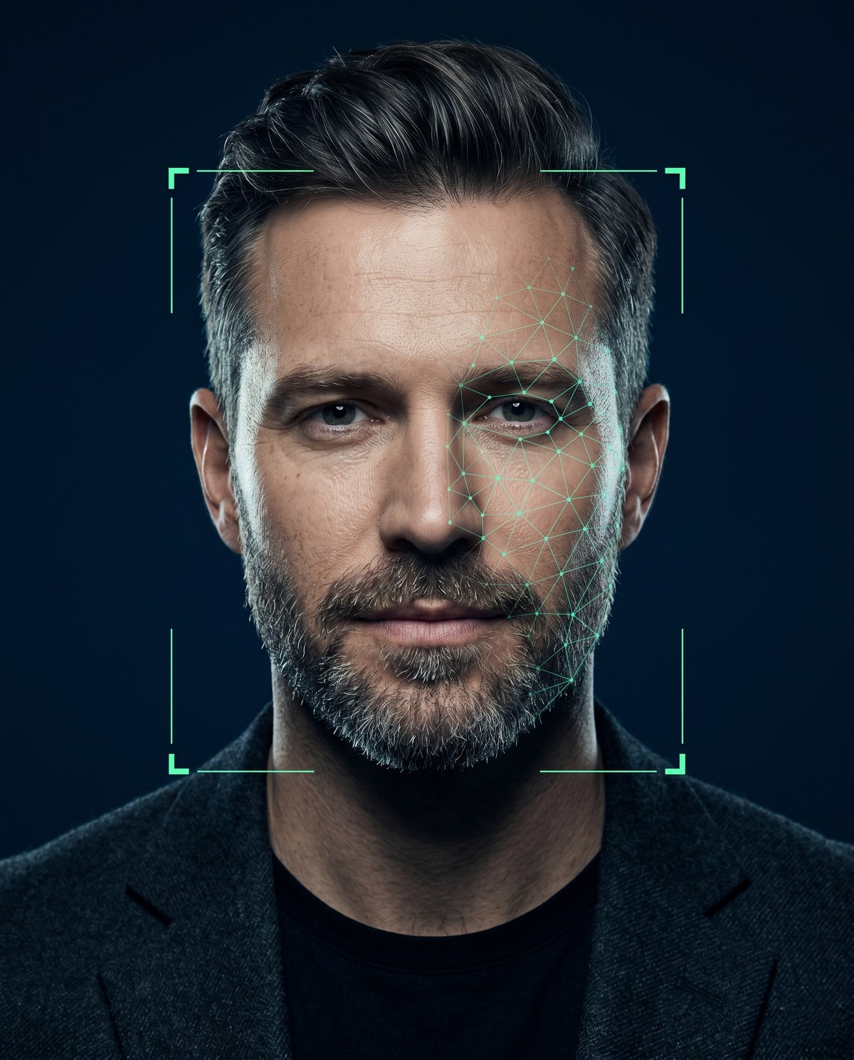 Scanner facial em ação com brackets cyan