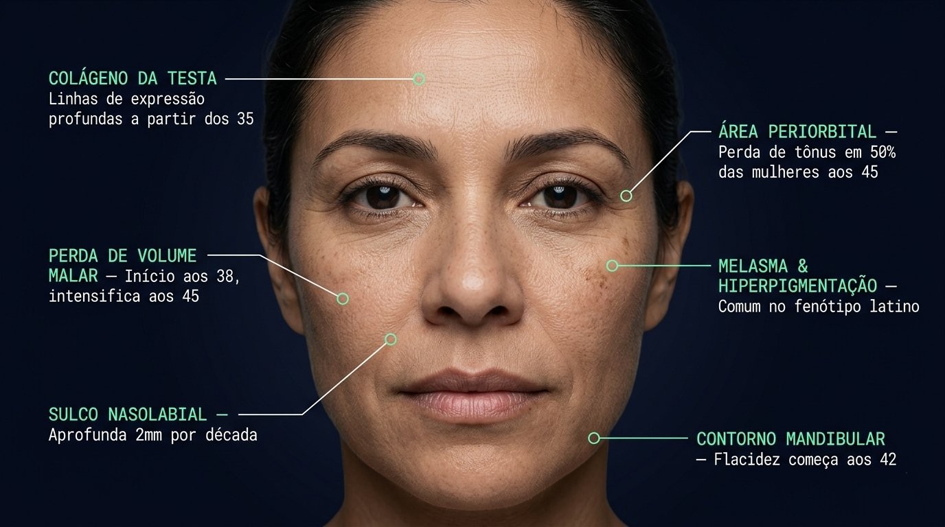 Áreas de envelhecimento do rosto · mapeamento Time Machine